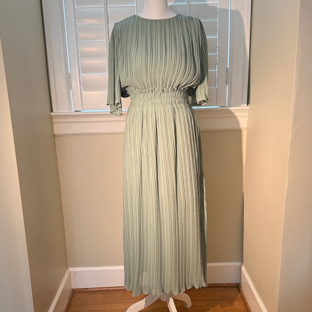Zara Pleated Light Sage Green Dress